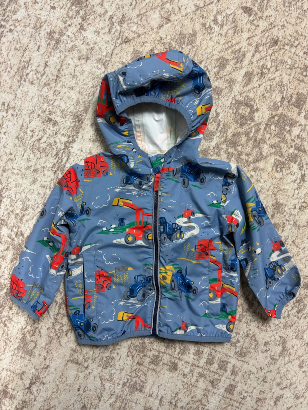 Mini Boden Tractor Farm Print Rain Jacket 6-12M